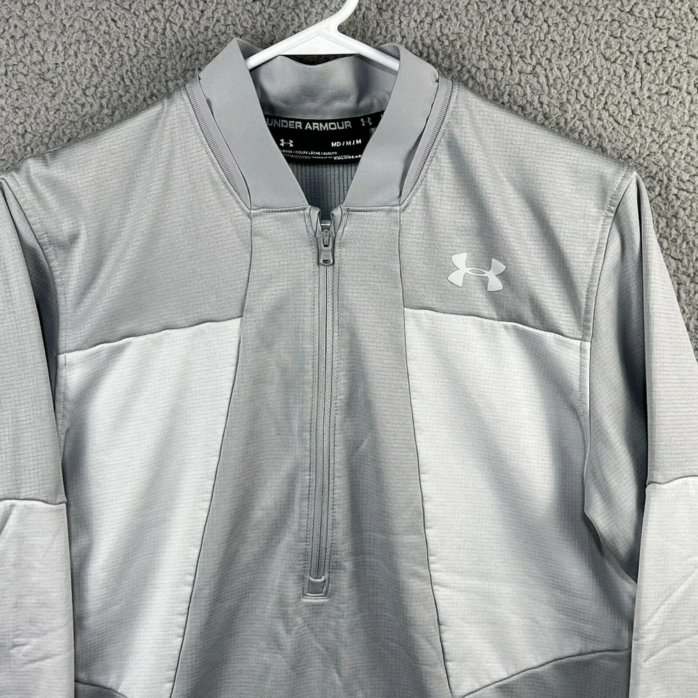 Under Armour Mens M Coldgear 1/2 Zip Fleece Athletic‎ Sweatshirt White Grey